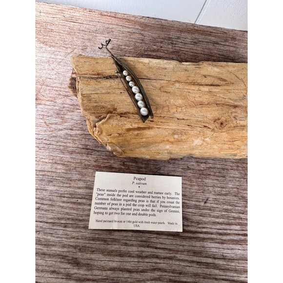 Michael Michaud Silver Seasons peapod brooch bronze freshwater pearl pin 3" - Picture 2 of 12